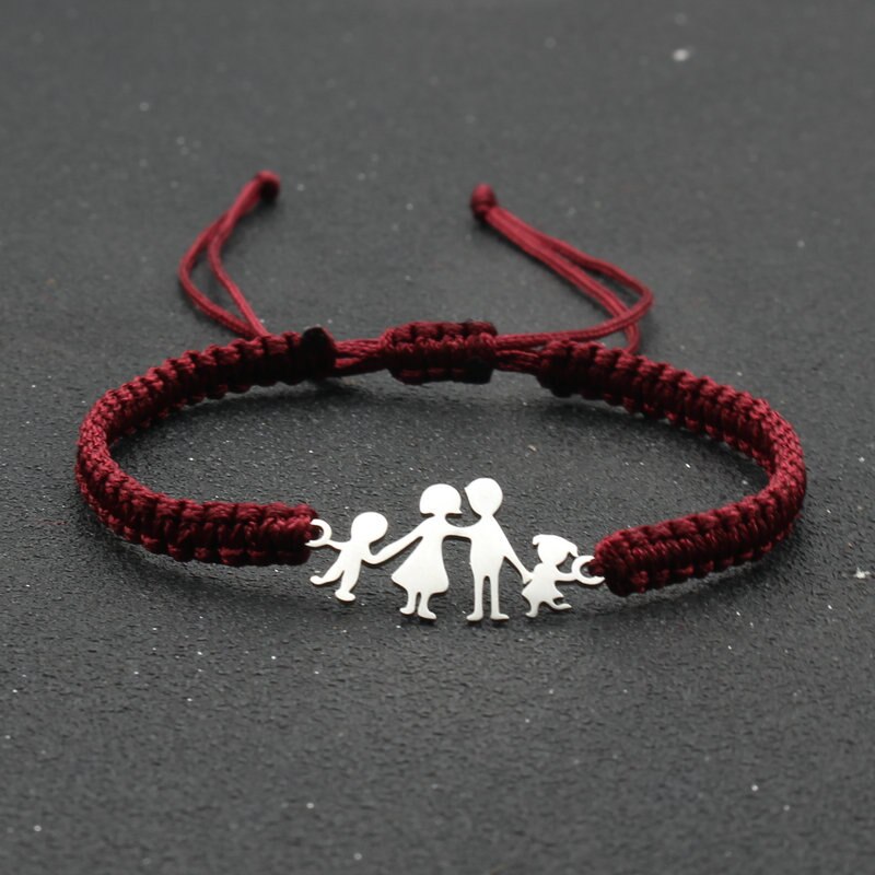 Lucky czerwony sznurek bransoletki dla rodziny tata mama córka syn pleciony ze stali nierdzewnej regulowany urok bransoletka kobiety mężczyźni biżuteria: Red wine