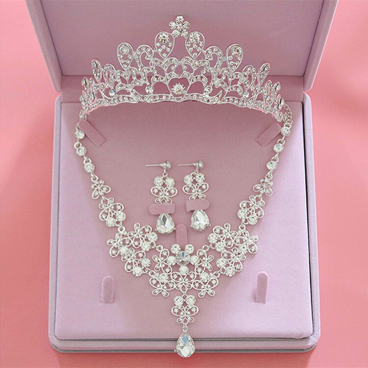 Crystal Wedding Bridal Sieraden Sets Vrouwen Tiara Kronen Bruid Earring Ketting Bruiloft Sieraden Accessoires: Style C 3Pcs Set