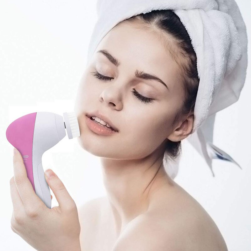 Elektrische Gezichtsreiniging Borstel 5 In 1 Gezicht Cleanser Wassen Met Opzetborstels Gezicht Exfoliërende Vibrator Massager