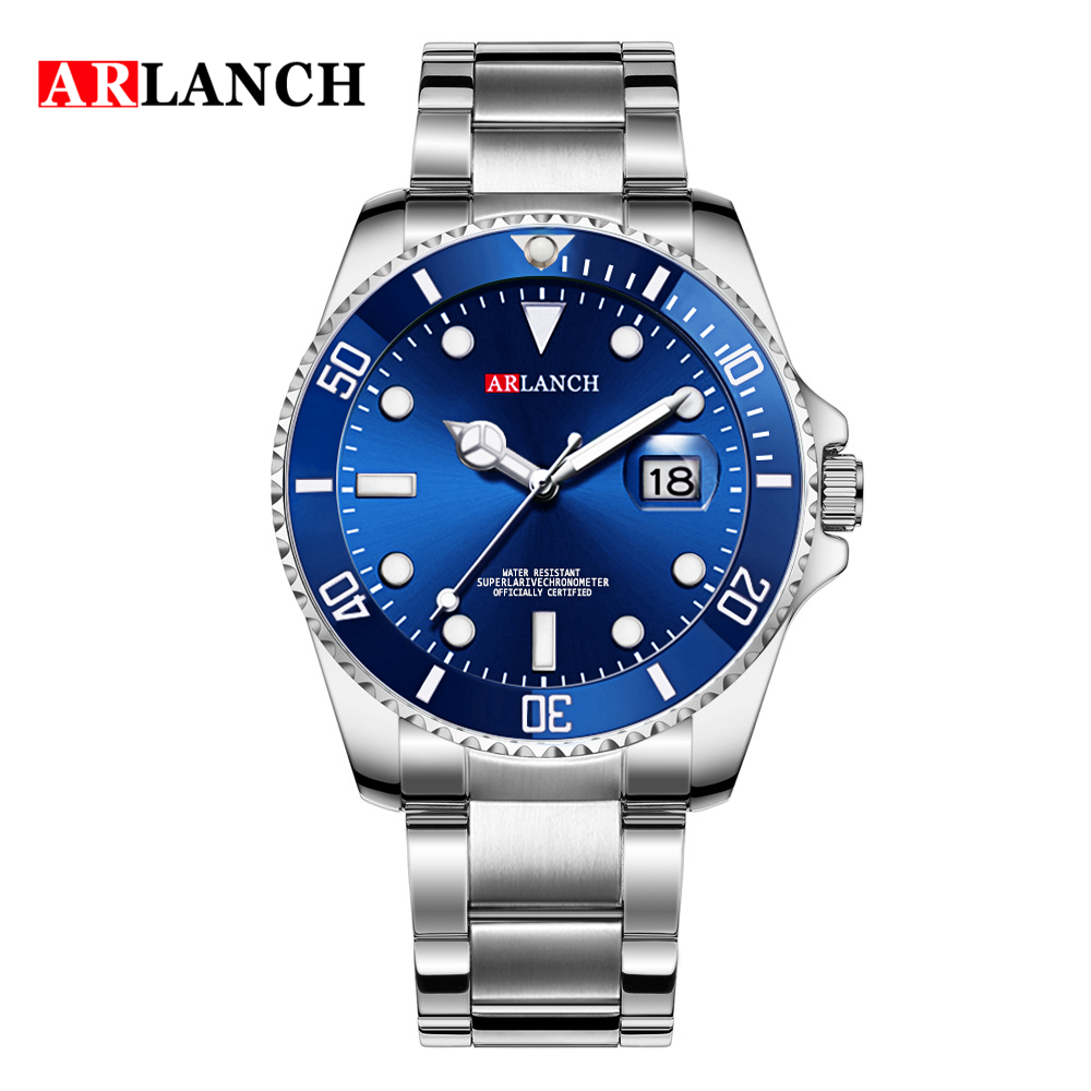 Arlanch herre quartz ur topmærke luksus vandtætte ure herre sports dato armbåndsure sort relogio masculino: Blå