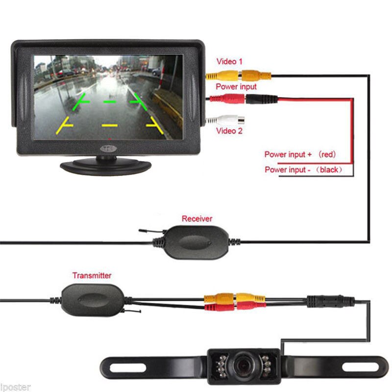 Bil backup kamera bagfra system nattesyn + trådløs 4.3 "tft lcd-skærm