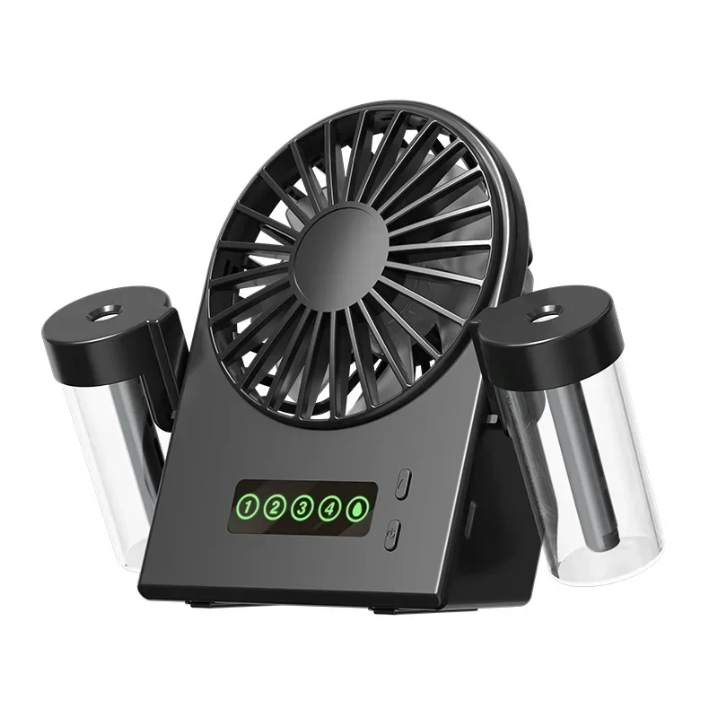 Dual Mist USB Humidifier Fan - 2-in-1 Desktop Cooler with 4 Speeds, 1200mAh Battery & Digital Display for Office/Home: black