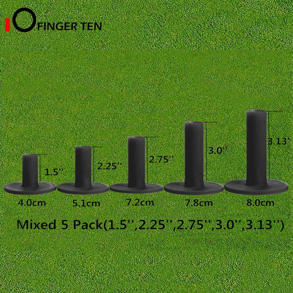 Tees de Golf durables en caoutchouc noir, support de balle à hauteur mixte de pièces/ensemble &quot;1.5&quot; 2.25 &quot;3&quot; 2.75 &quot;pour la pratique des plages de conduite, tapis, 5 3.13: 5 Black Mixed Size