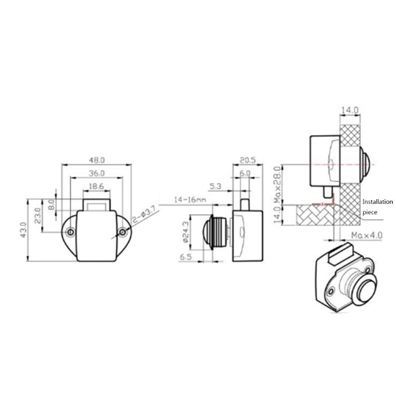 Verborgen Knop Lock Push Button Klink Rv Push Lock Zinklegering Kabinet Sloten Voor Rv Jachten Camper Camper Lade 20mm