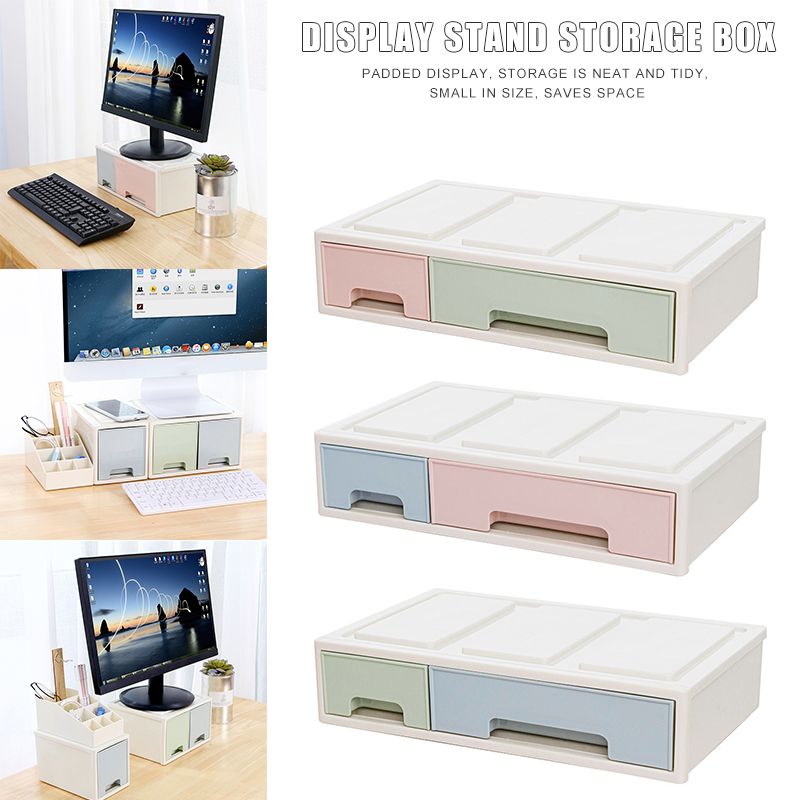 Lcd monitor stand holder beslag med kontorskuffe opbevaringsboks organizer til desktop jhp-best