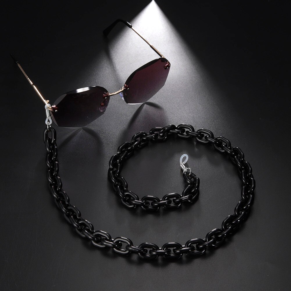 Teamer Punk Bril Ketting Voor Mannen Vrouwen Acryl Lanyard Zonnebril Kettingen Straps Cords Hals Houder Brillen Anti-Slip Ketting: Black-silver