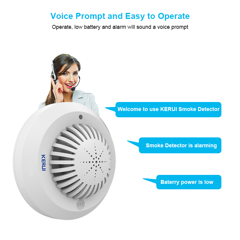 KERUI SD03 avisos de voz de alta sensibilidad Detector de fuego de humo/Sensor de baja batería con sistema de alarma de Casa Kerui