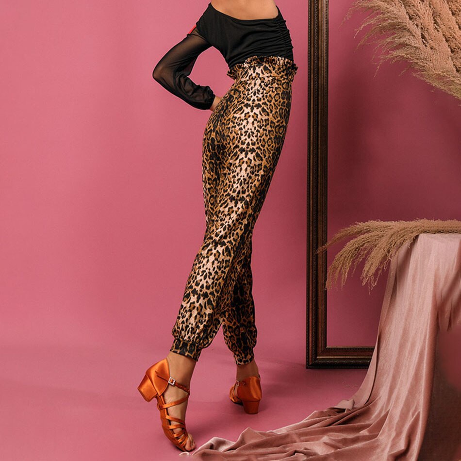 Leopard długi Design dzieci latynoskie spodnie do tańca dziewczyna łacińska taniec majtki praktyka Tango Chacha taniec wydajność L4021: Leopard / S