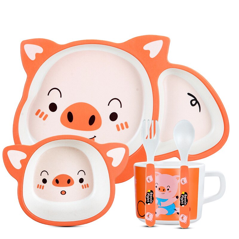 Children Bowl Feeding Dishes Baby Plate Animal Dinnerware Bamboo Fiber Children Plate Cartoon Dishesd Kids Tableware: pig