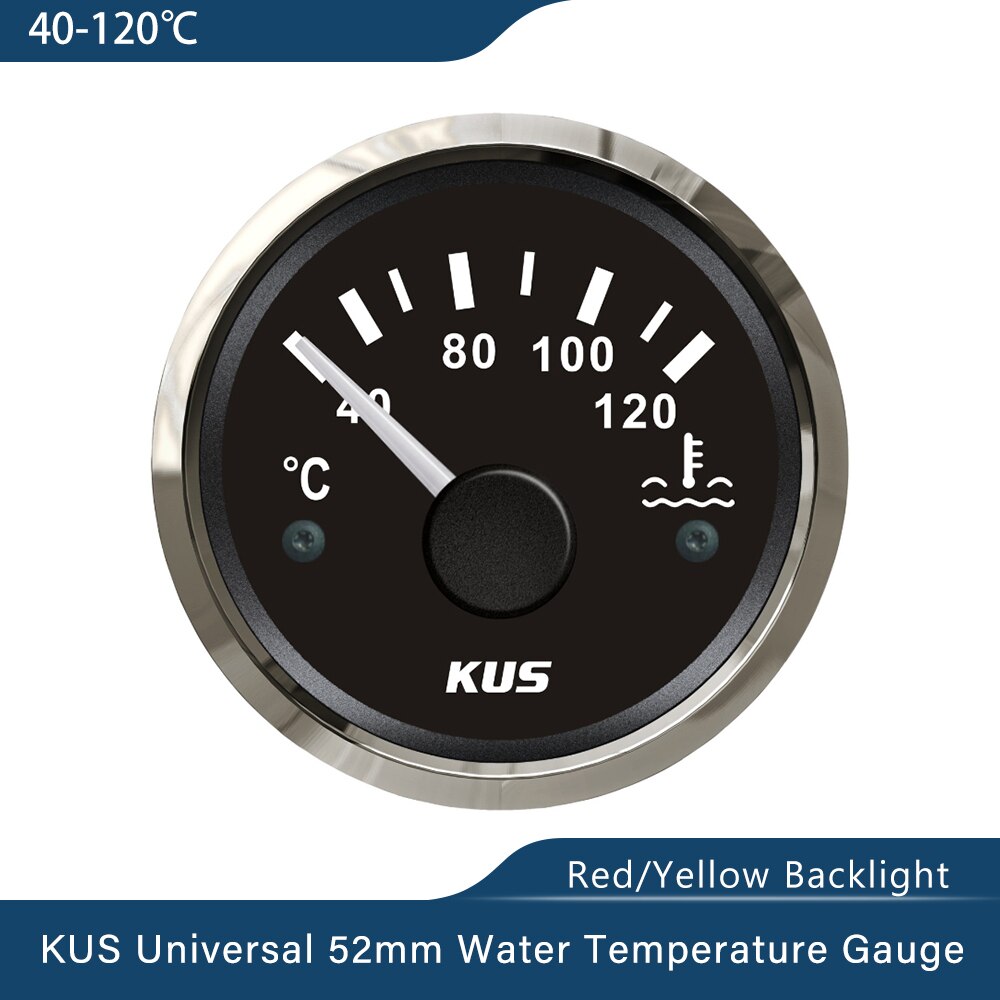KUS Universal 52mm(2") Car Water Temp Temperature Gauge Meter Indicator 40-120℃ 12V 24V Red Yellow Backlight Optional