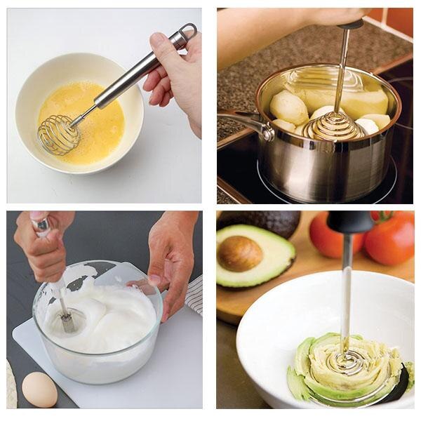Multi-role Egg Whisk Potato Masher Stainless Steel Spiral shape Manual Whisk Frother Blender Egg Beater Stirrer Kitchen Tool Egg