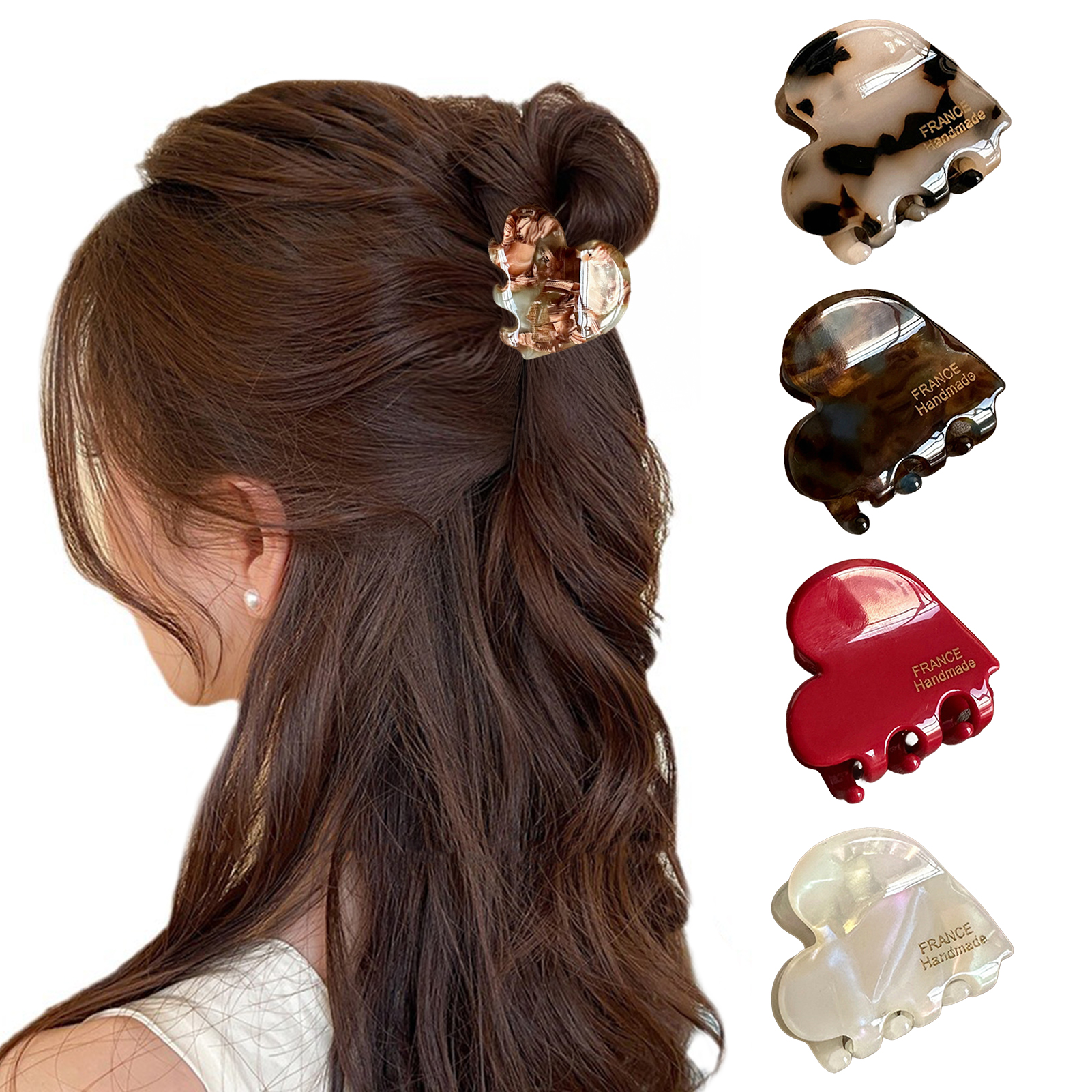 Pince à cheveux en acide acétique, 1/5 pièces, pince à cheveux créative en forme de cœur pour femmes et filles, pince à cheveux exquise à moitié attachée, accessoires pour cheveux: jaune clair