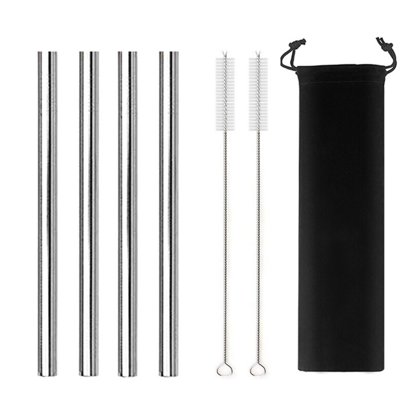 Large 12mm Bubble Tea Milkshake Straw Reusable Metal Straw 304 Stainless Steel Drinking Straws Set Bar Boba Straight Straw Tubes: Siliver 7pcs set
