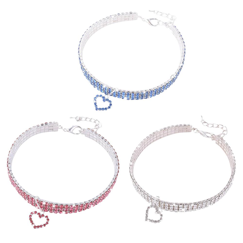 Collier pour chien et chat, mignon, à la , avec pendentif en os, strass scintillant, pour petite fille