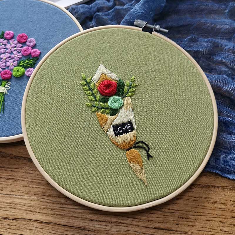 Enkel blomma växt gör det själv broderi kit tryckt blomma handarbete korsstygn set med båggunga konst handarbete hantverk heminredning: 7