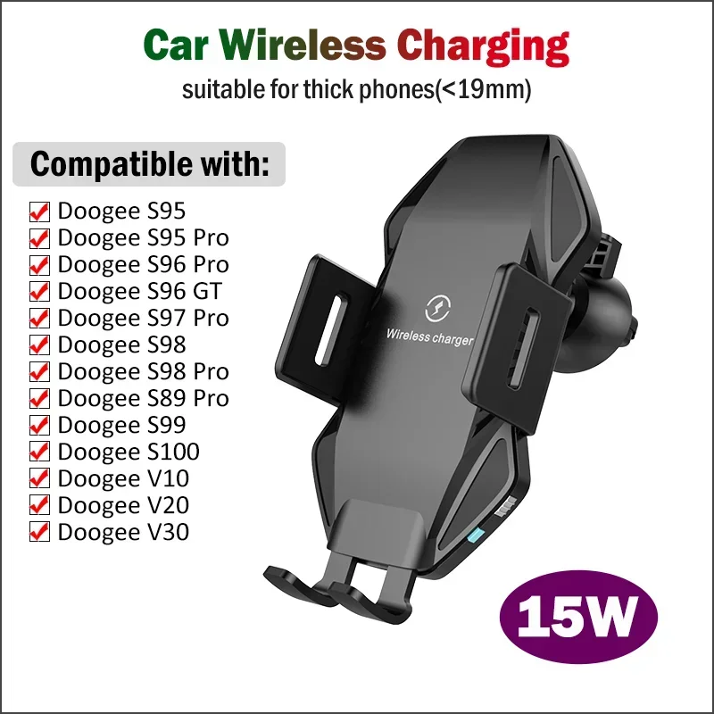 Qi 10W Fast Car Wireless Charger for Doogee S98 S95 S90 S90C S88 S68 S97 Pro V10 V20 BL9000 Automatic Clamping Car Phone Holder
