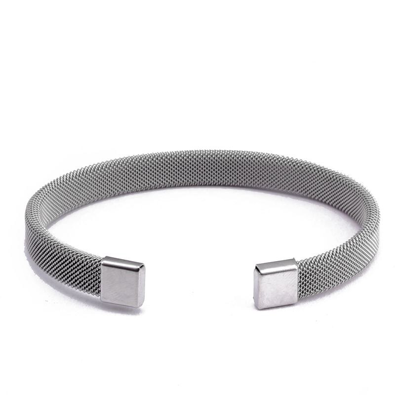 Trendy Vergulde Mesh Rvs Open Manchet Armbanden Man Vrouwen Sportieve Armbanden Sieraden: Silver