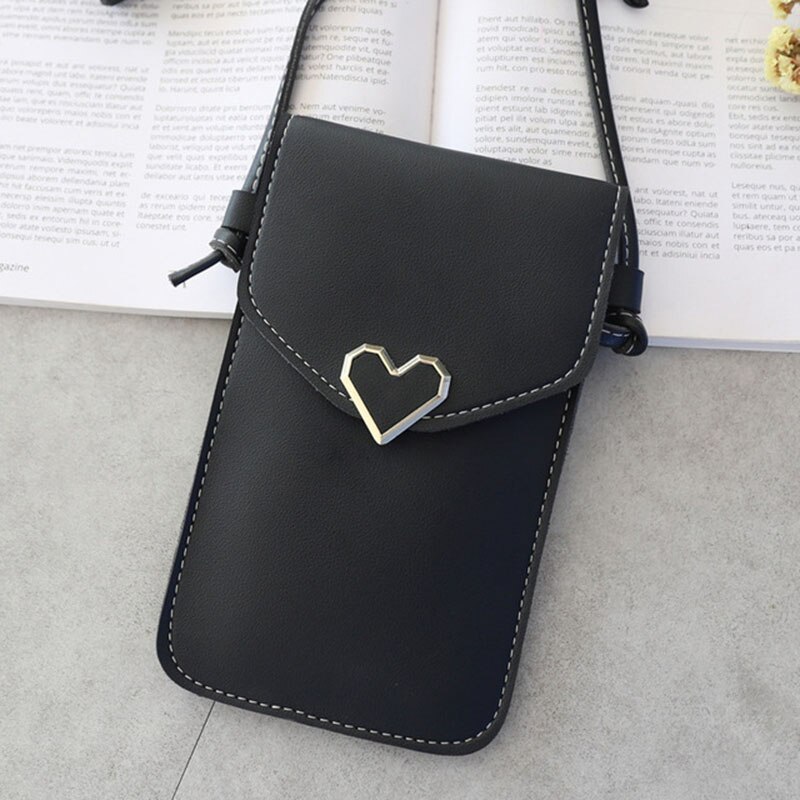 Transparent Touch Screen Women Heart-shaped Mobile Phone Bag Retro Mini Messenger Lady Handbag And Purses Small Phone Bag