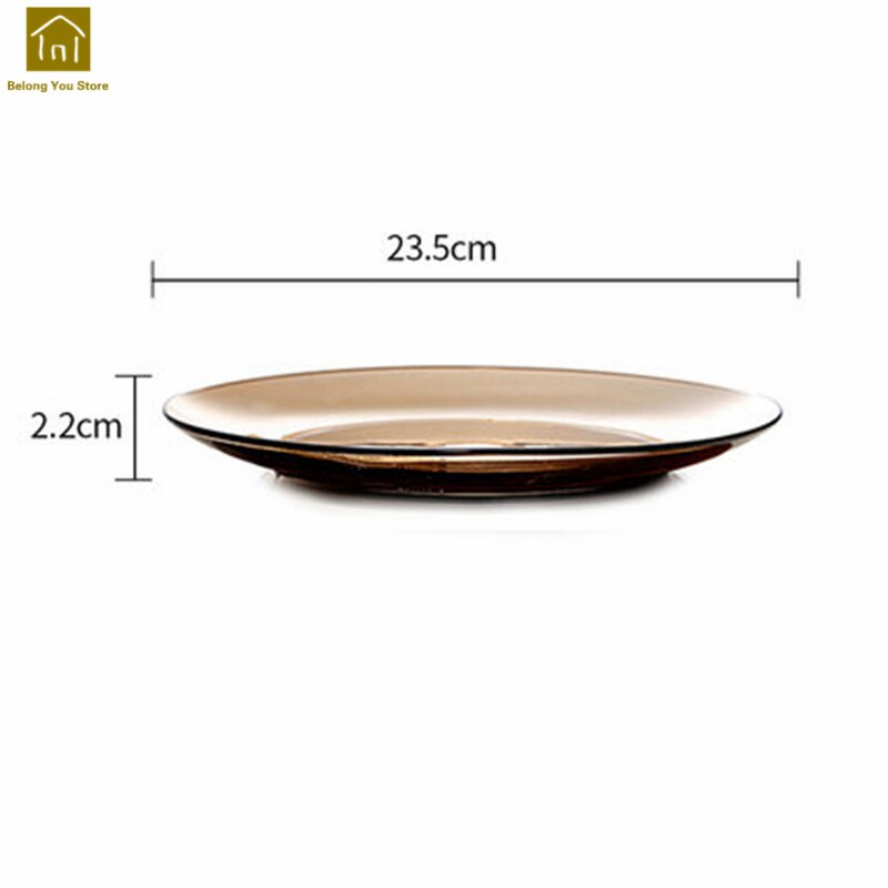Farve glas tallerken enkel gennemsigtig mikroovn plader middag dyb tallerken tallerken nice verre gafler mad tallerkener wki 087: Brun 23.5cm
