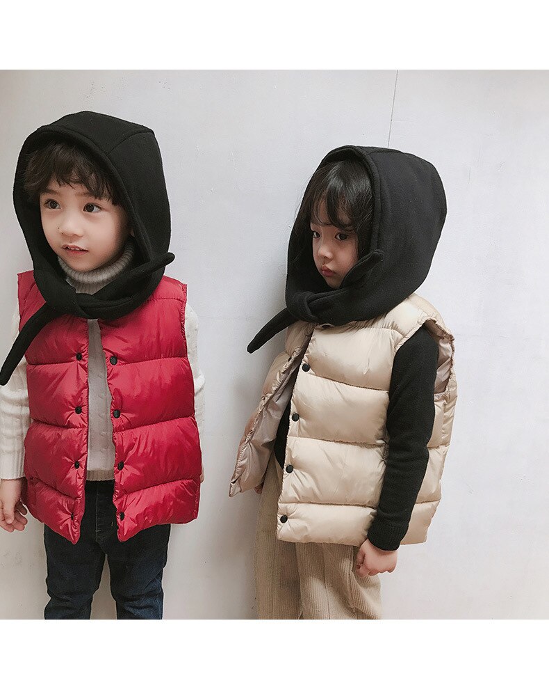 Winter Kids Vesten Sjaal Hooded Thicken Warm Baby Jongens Gewatteerde Jassen Koreaanse Stijl Meisjes Vesten Unisex Kinderen Kleding