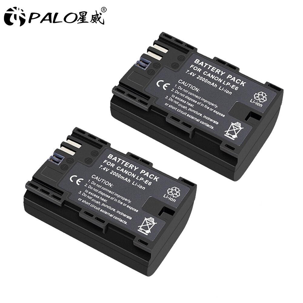 Palo LP-E6 LPE6 LPE6N Camera Batterij Li-Ion Oplaadbare Batterij Voor Canon Eos 6D 7D 5D Mark Ii Iii Iv 60D 60Da 70D 80D 5DSR: 2pcs battery