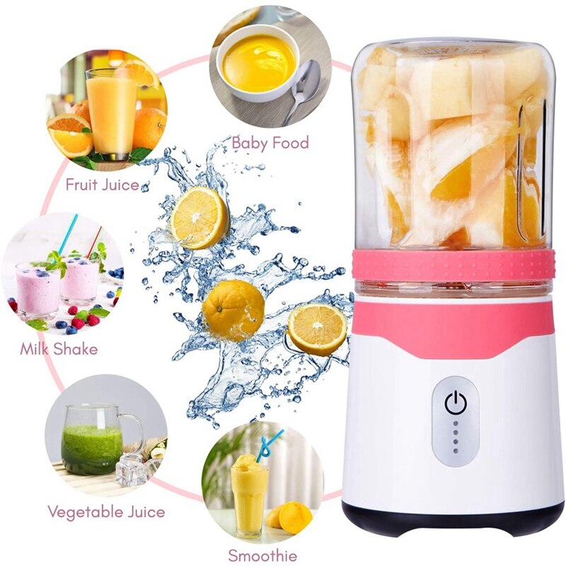 Mini Portable Blender, USB Rechargeable Electric Fruit Juicer Mixer with 2 Detachable Bottle (300+500Ml)