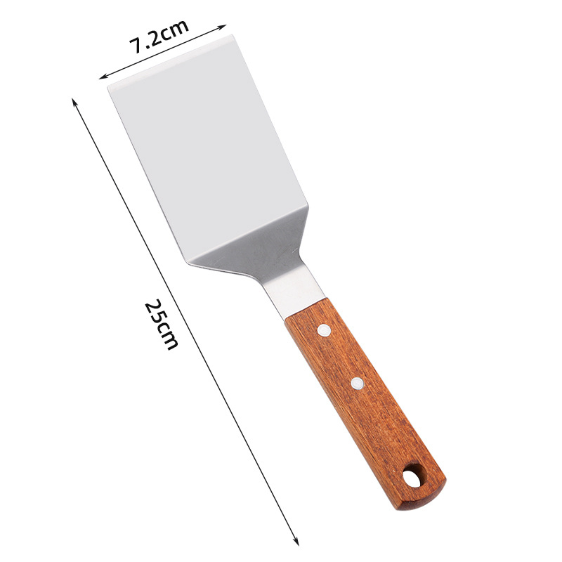 Spatule de cuisson avec manche en bois en acier inoxydable, pelle à frire pour Steak et crêpes, grattoir Teppanyaki, outil de Barbecue, accessoires de cuisine: Gris clair