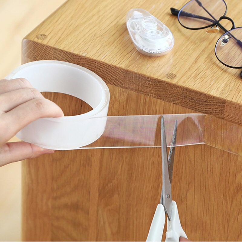 Gennemsigtig velcro nano tape vaskbar genanvendelig dobbeltsidet klæbende klæbende universal krogbånd til møbler
