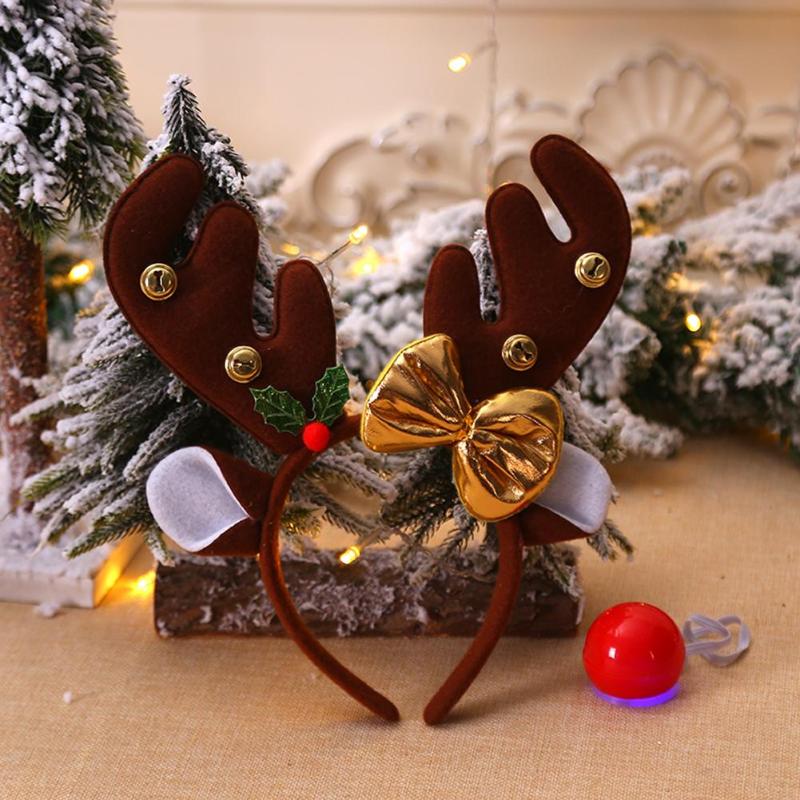 Diadema de reno con asta para el pelo para niños, diadema de Navidad con ciervo de nariz roja, gran asta, accesorios para el cabello