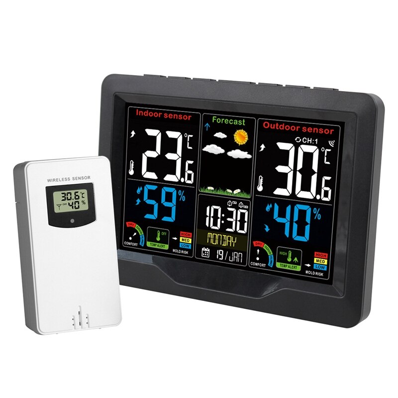 Weerstation Met Outdoor Sensor, Draadloze Weerstation, Digitale Thermometer Met Digitale Wekker, Hygrometer