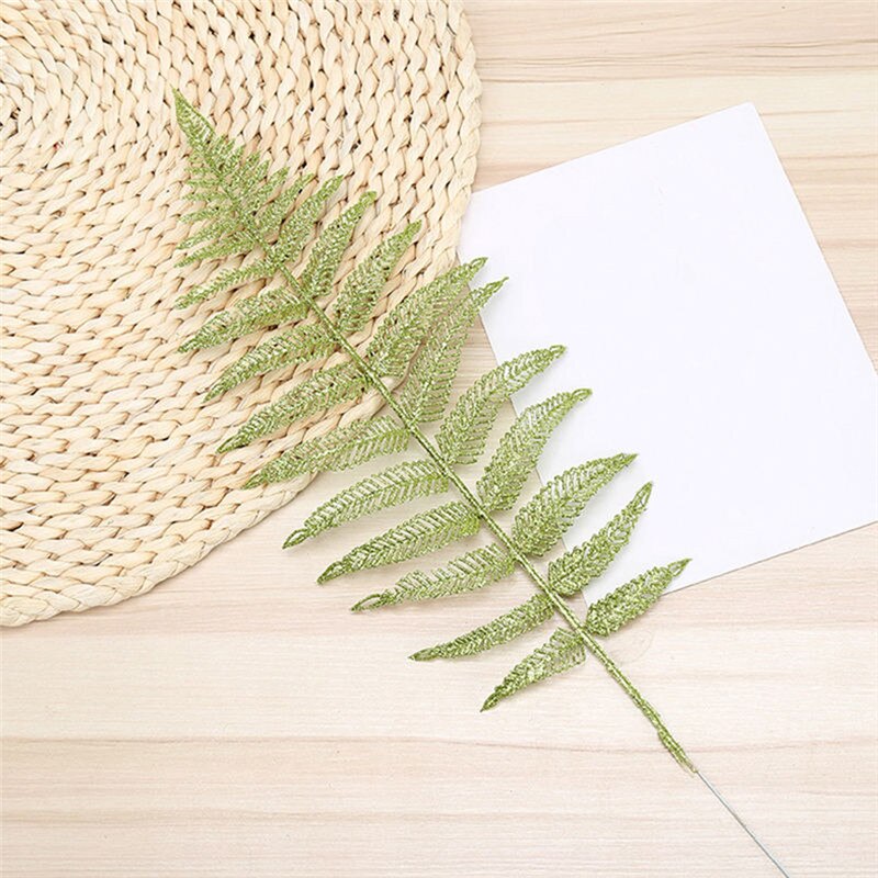 5pcs Set Christmas Artificial Leaves Glitter Hollow Fern Leaf DIY Christmas Tree Decoration Wedding Party Ornaments