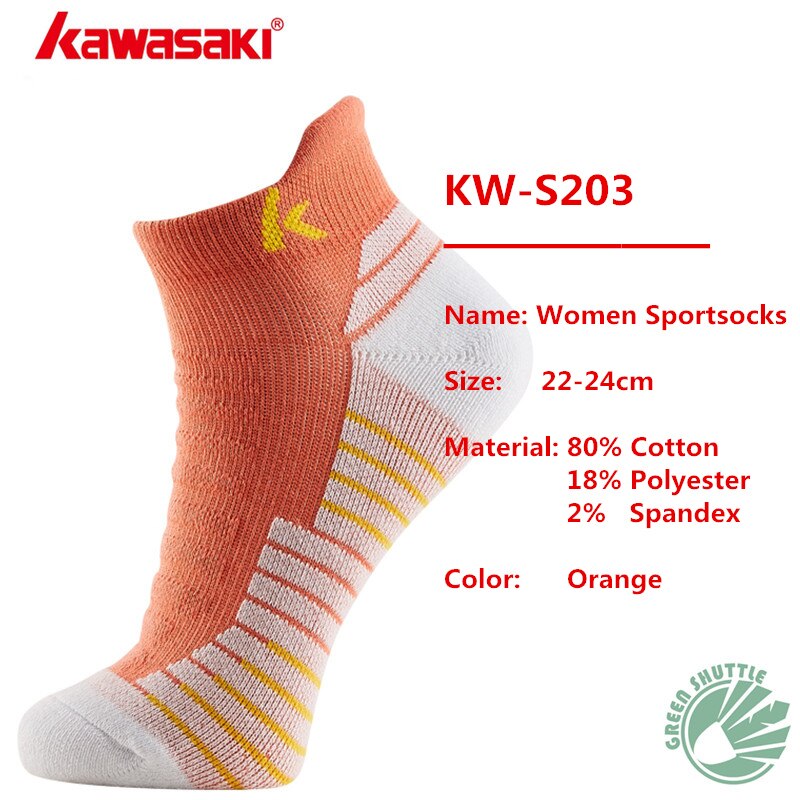 Chaussettes de badminton kawasaki authentiques pour hommes et femmes, absorbant la transpiration et respirantes pour le sport: Kw -s203- orange