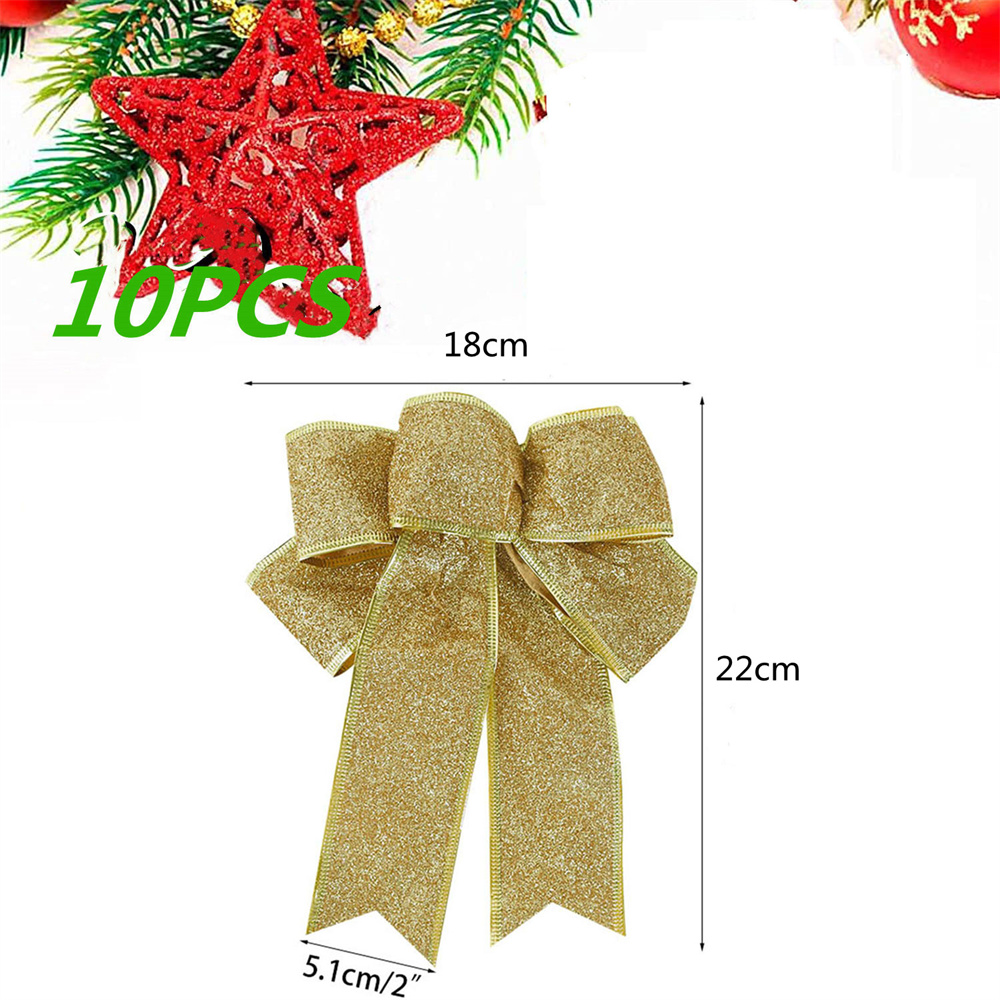 10Pcs Grote Kerstboom Decoratie Bows Glitter Gold Decoratieve Bogen Voor Kerst Home Party Decoratie Jaar Cadeau