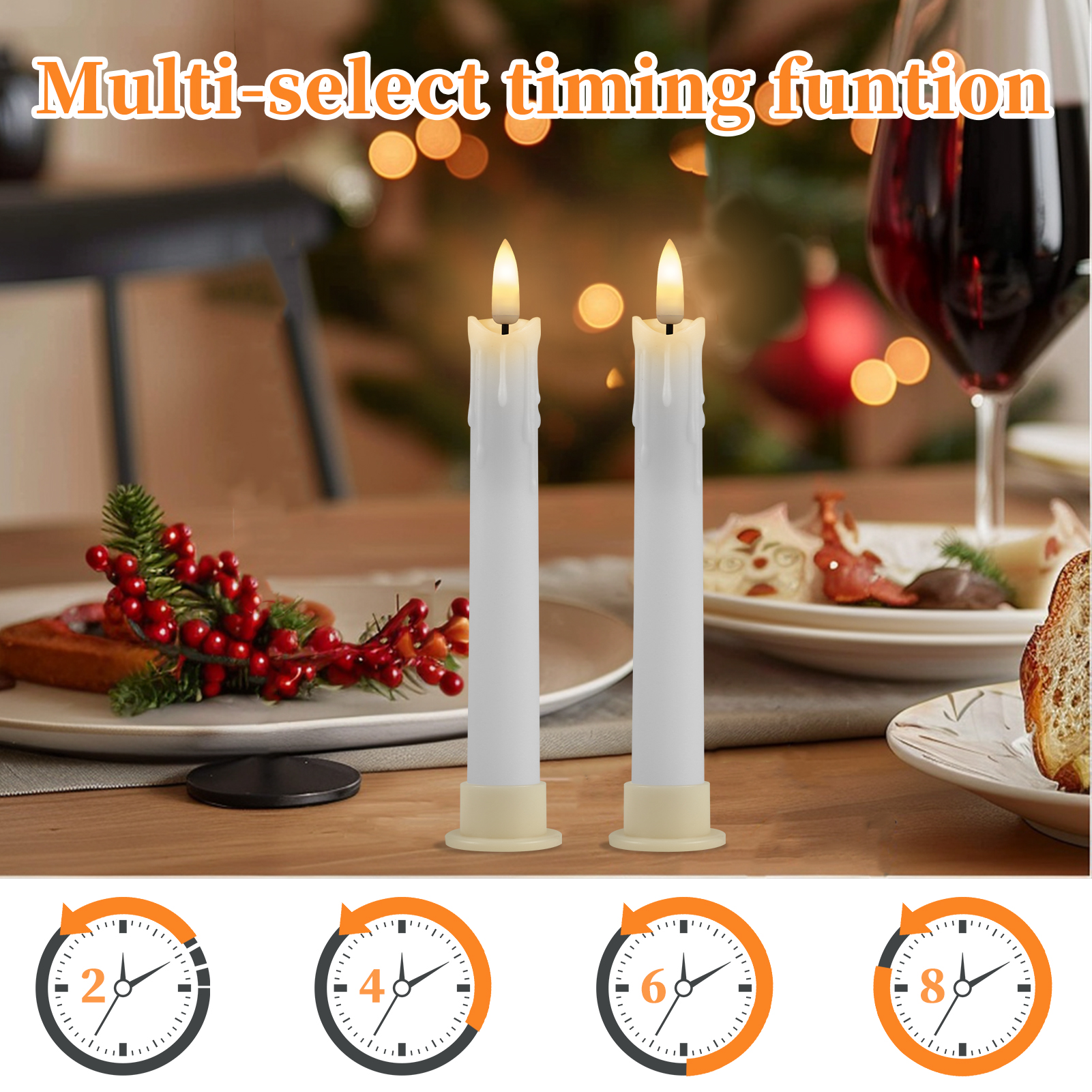 Pack of 12/24pc Flameless Flickering Ivory Taper Candles with Remote Battery Operated LED 3D Wick Candle Christmas Wedding Decor
