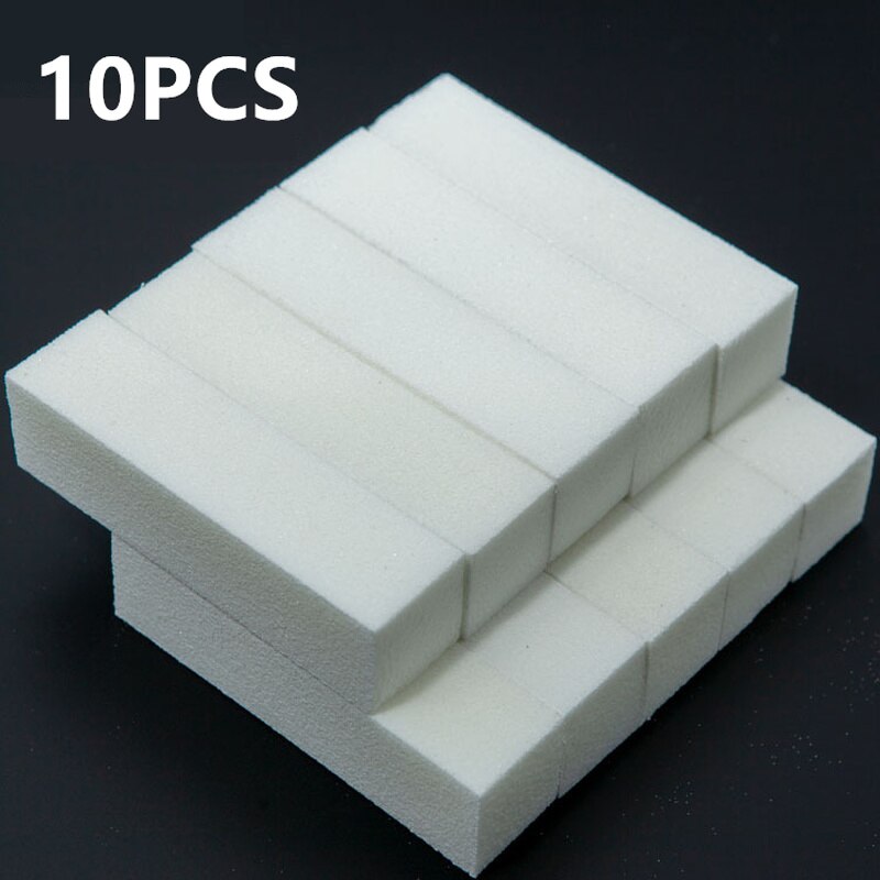 10Pcs White Nail Art Buffer Blocks Sanding Polishing Sponge Nail Files Fingernail Toe Buffing Grinding Manicure Tools
