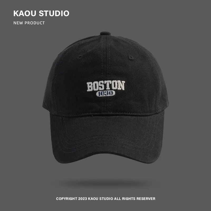 Boston 1630 stor størrelse 62cm tommer broderet kasket med skygge i koreansk stil, alsidig, buet skygge, trendy herrebaseballkasket med forår og efterår: L / Sort