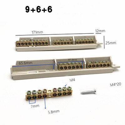 1pcs Distribution box circuit box ground connection zero copper wiring terminal row zero ground strip zero ground row: Red