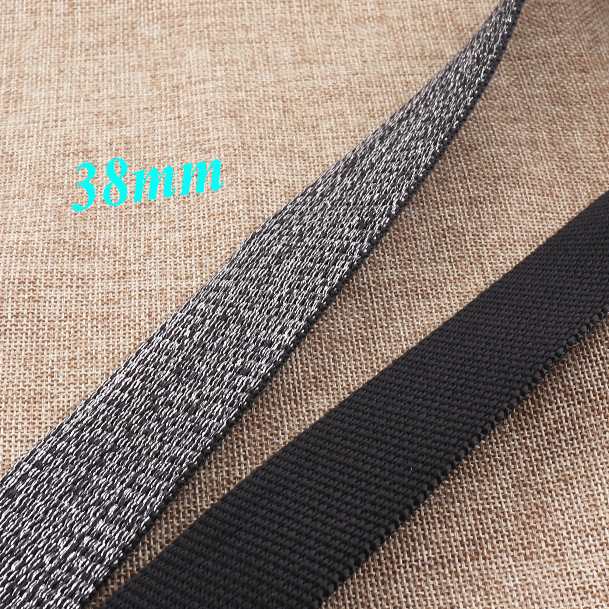 Cincha de algodón negro, 1 cinta de hilo de plata de 1/2 "(38mm), monedero de bolsa de peso pesado, correas de bolso Totes cinturones Correa bolso ASA