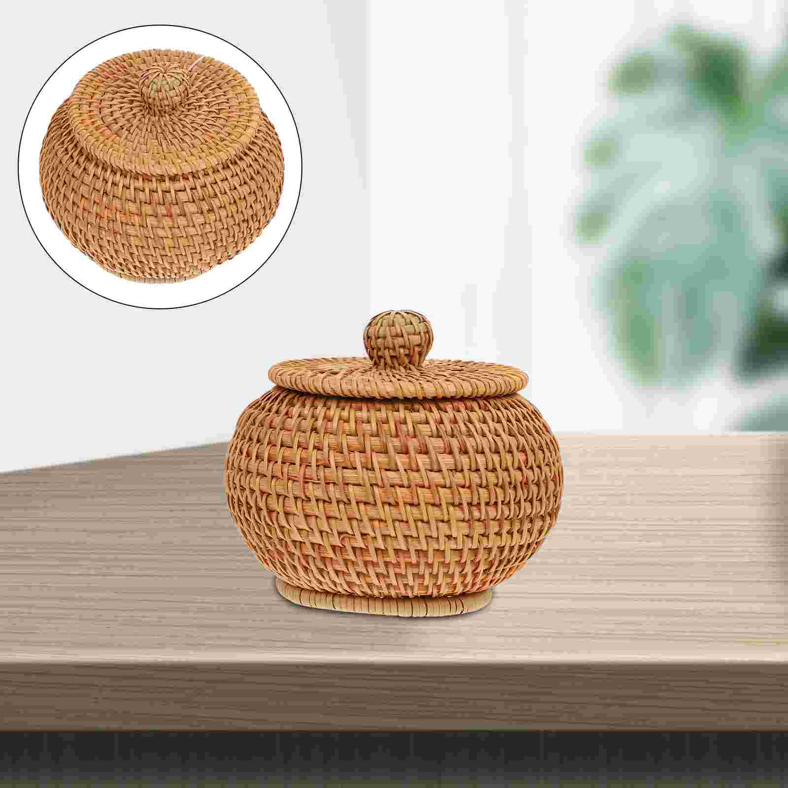 1Pc Woven Storage Basket Natural Rattan Woven Multi-use Storage Organizer Sundries Basket