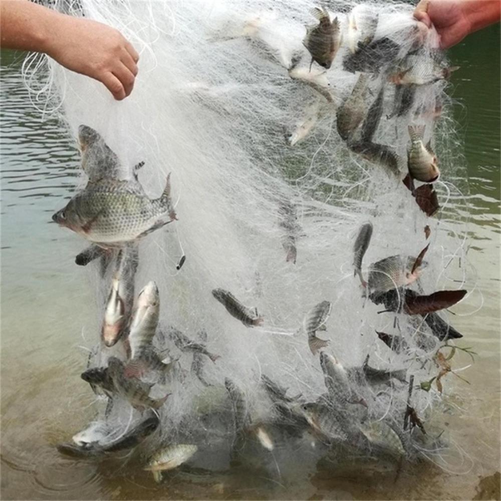20M Fishing Fish Mesh Trap Fishing Net Nylon Sinking Net Mesh Bait Trap with Lead Sinker Saltwater Freshwater Fishing Outdoor