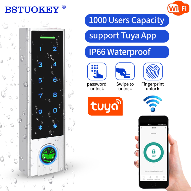 Wifi Remote Fingerprint Access Control Kit Rfid Reader 1000 User Tuya APP 125khz Card Keypad Door Password Access Control System