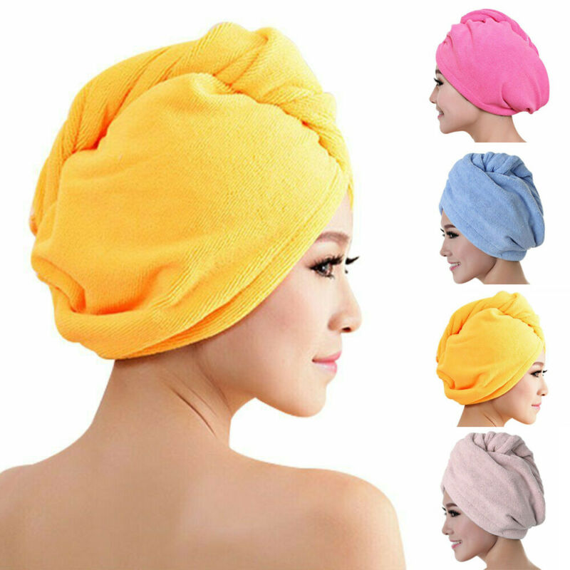 Toalla de secado de pelo de microfibra, turbante para la cabeza, gorro para moño, para la ducha, Color sólido
