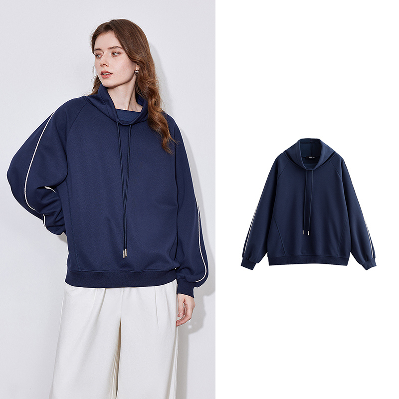 Toyouth dame hettegensere vår hettegenser med snøring langermet genser sport casual topper: Xl / Marineblå