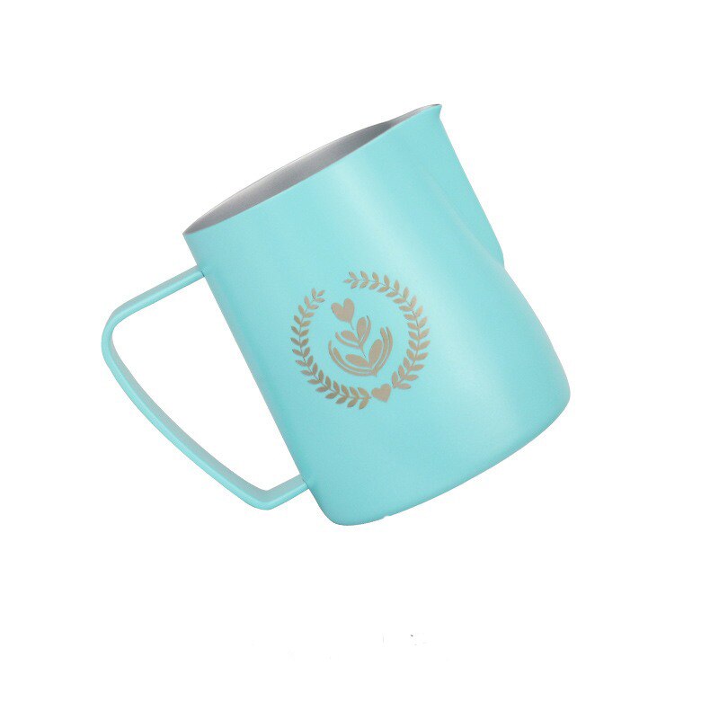 Edelstahl Milchschaum Topf, Milchschaum Tasse Kaffee Topf, latte Kunst Tasse Kaffee Cappuccino Mehrfarbig 350ml / 600ml: Minze Grün / 350ml