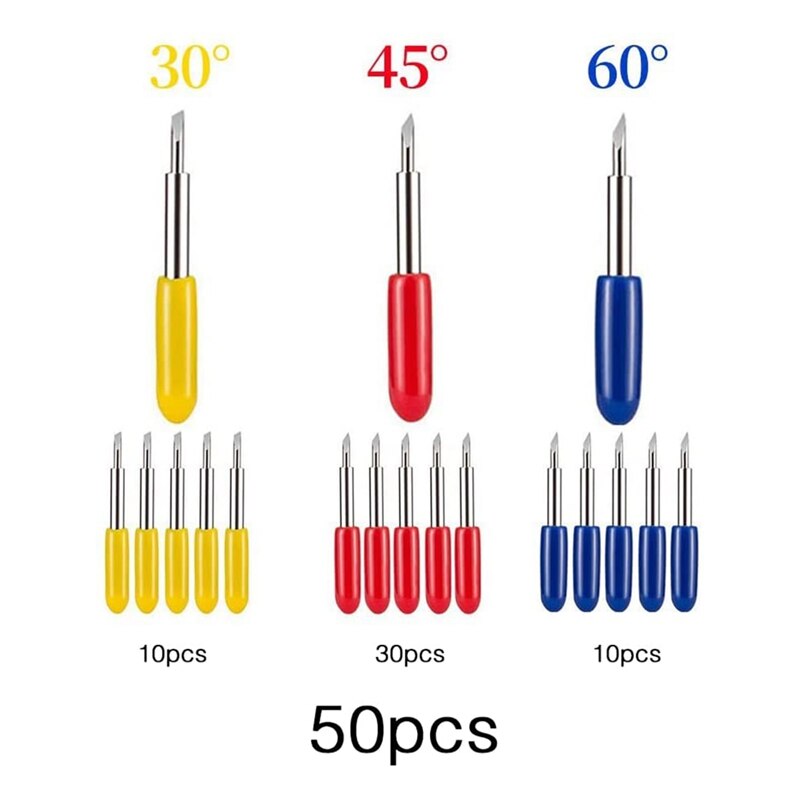 30/45/60 Degree Vinyl Cutter Blades, 50Pcs Tungsten Steel Lettering Cutting Blades for Cutting Plotter Cricut Air/Air 2
