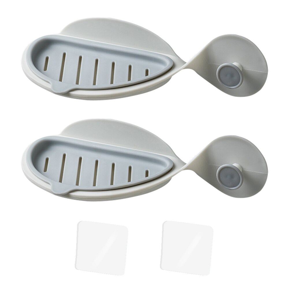 Porte-savon mural Double couche en forme de poisson, 2 pièces, détachable, couleurs fraîches, décoration de salle de bain, hôtel, cuisine: Grey