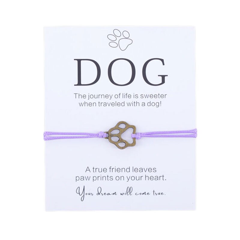 Pulsera de la amistad para él, brazalete con estampado de pata, para amantes de los perros, joyería de deseos, para padres y perros: Brown-Purple