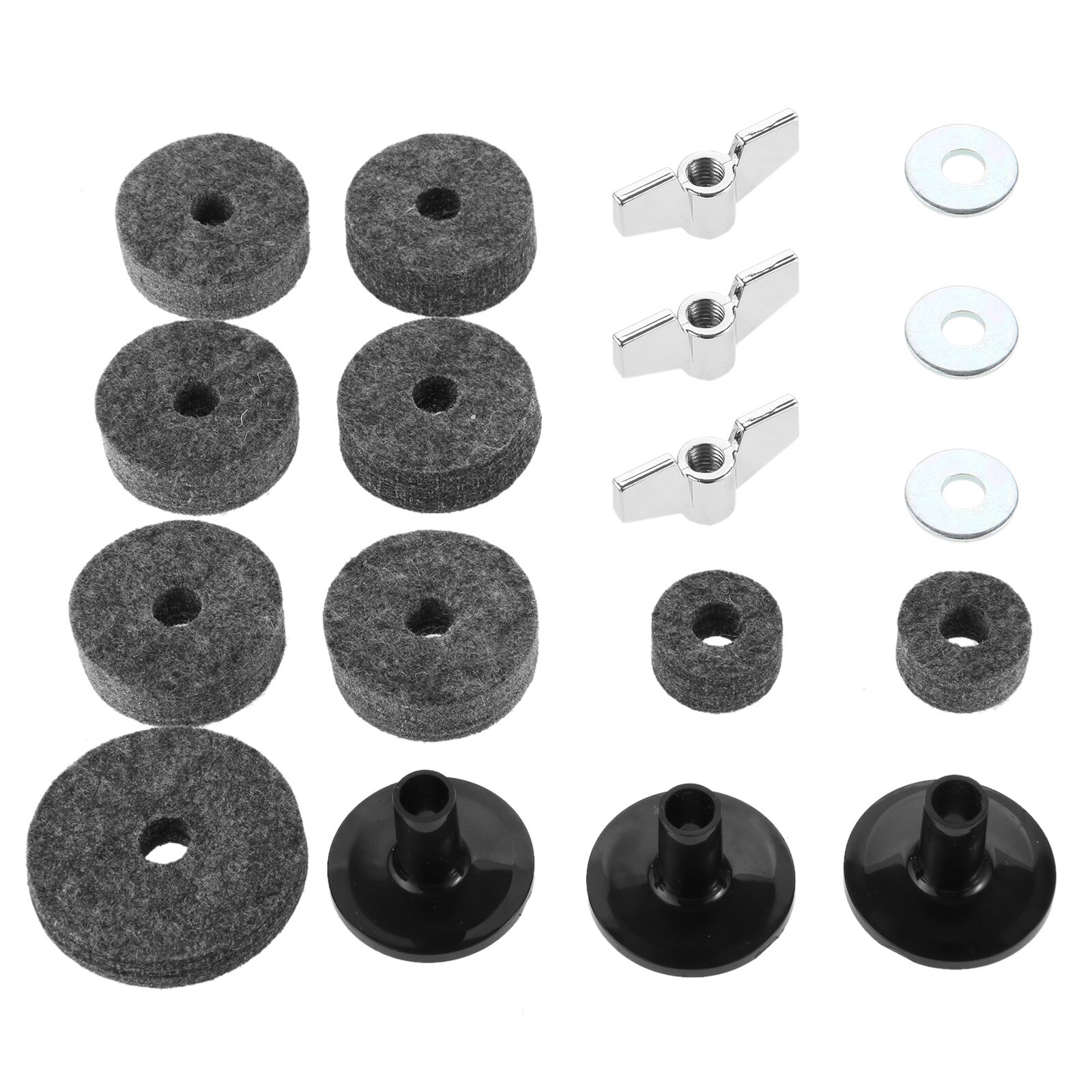 Feutres de cymbale pour chapeau, pochette, feutre, tasse, manches de support, avec écrous d&#39;aile de Base et rondelle de cymbale pour tambour, lot de 18 pièces: Gray