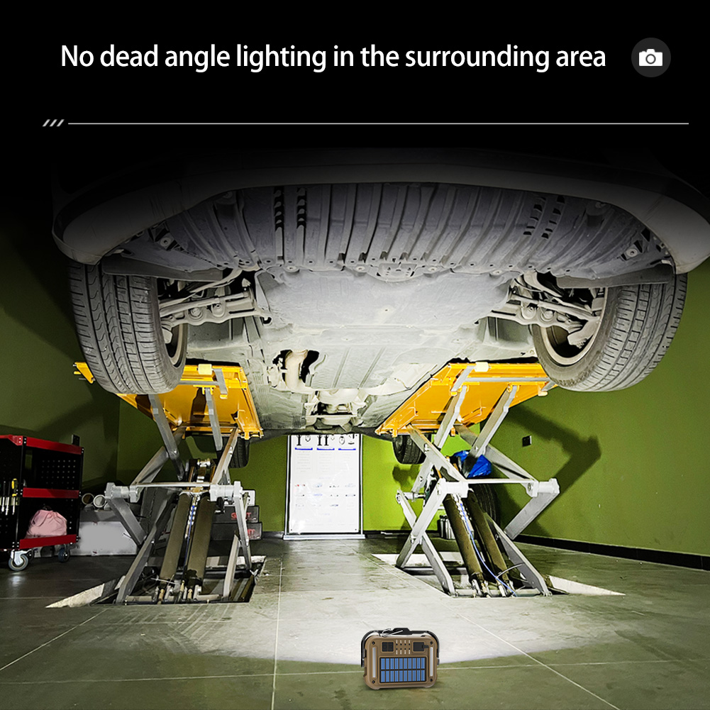 Luz de trabajo solar Luz de inundación al aire libre Carga USB Luz mecánica de camping Banco de energía móvil para taller de garaje de sitio de construcción