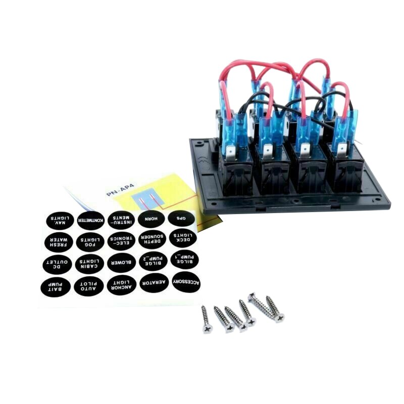 4 Gang Rocker Switch Panel with Blue LED Indicators for Boat Marine 12V 24V: Default Title